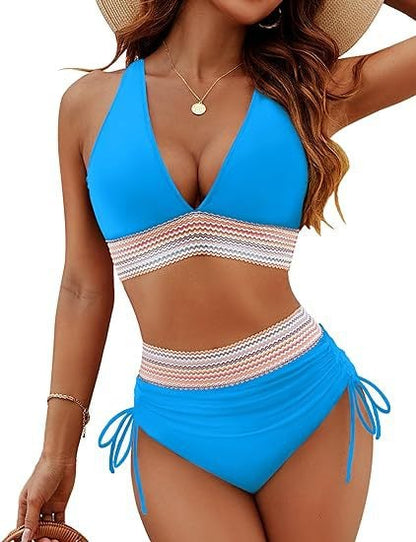 🔥Last Day 49% Off-High Waisted Tummy Control Color Block Bikini Sets