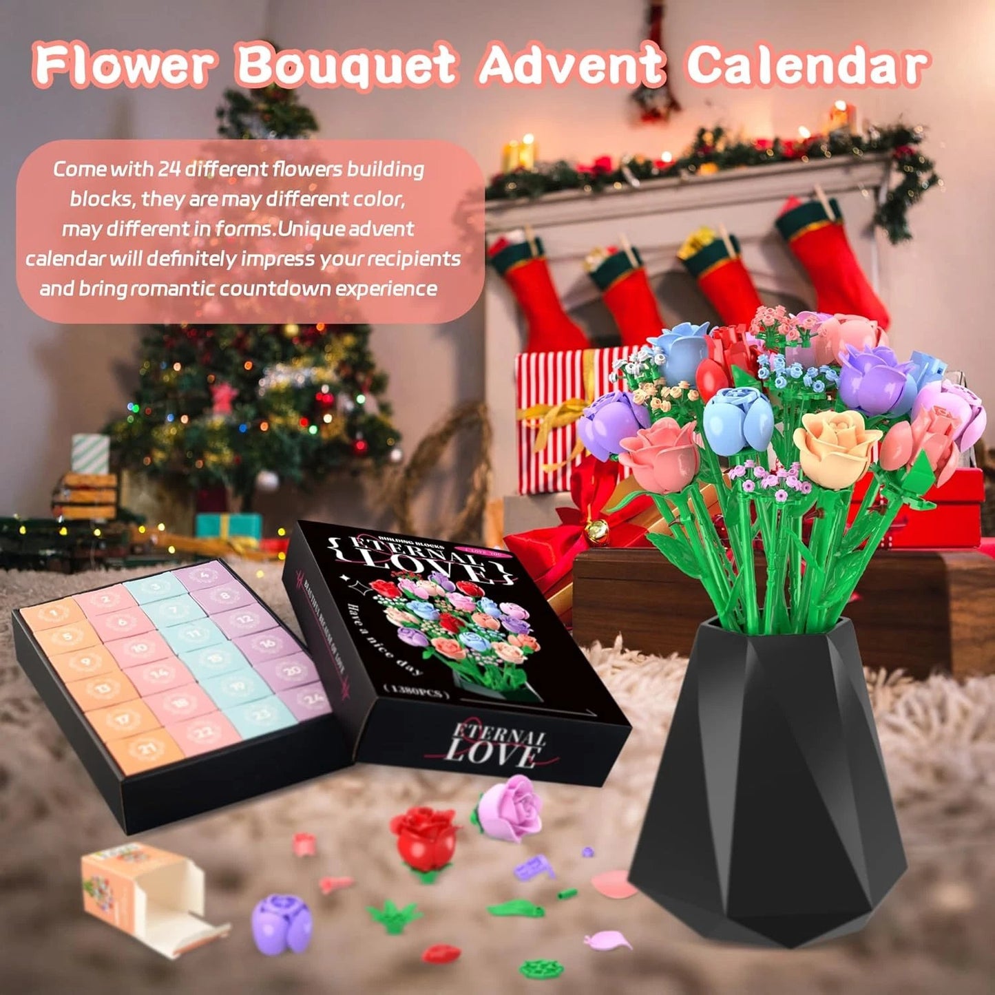 🌹2025-24 Days Flower Bouquet Christmas Countdown Advent Calendar