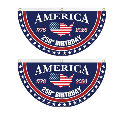 America 250th Birthday Semicircular Flag Banner 1776–2026 Patriotic Bunting, USA Independence Day Porch Decor Flag, Fourth Of July Patriotic Half Fan Flag Decoration For Porch Fence Yard