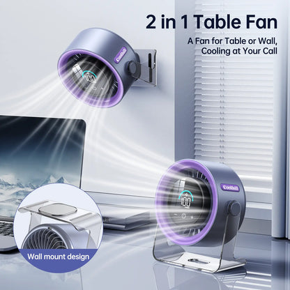 Portable Turbo Desk Fan | 100-Speed Rechargeable Quiet Cooling Fan with Digital Display