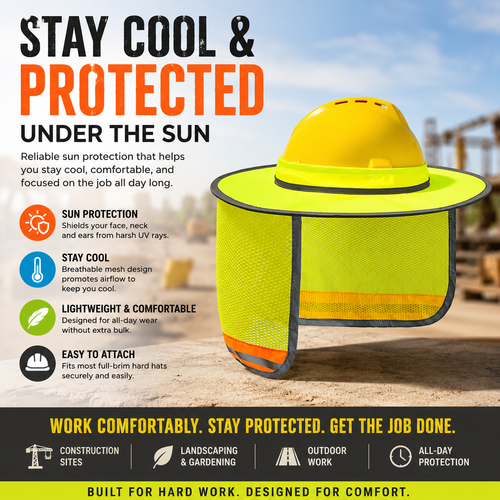 ☀️Full Brim Hard Hat Sun Shade with Reflective Stripe