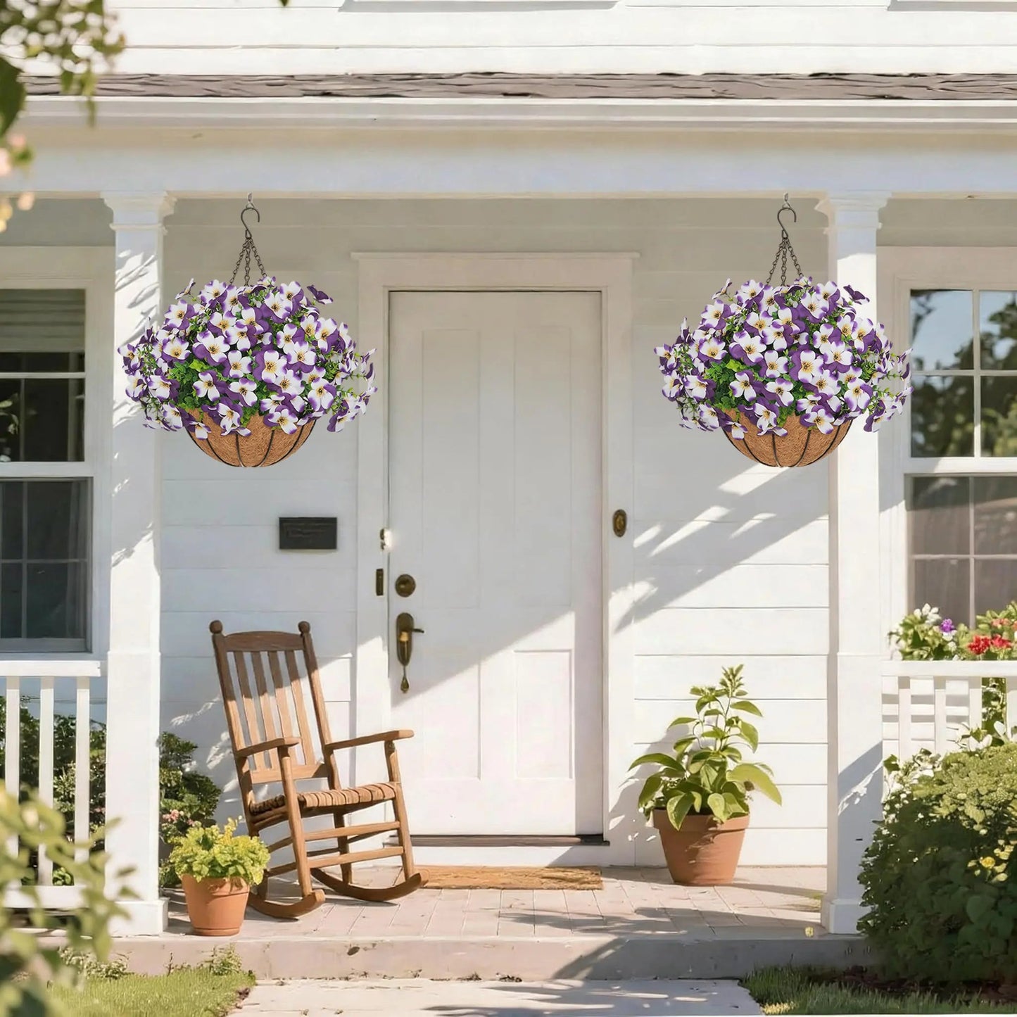 💐2-Pack Artificial Pansy Hanging Baskets 🌼