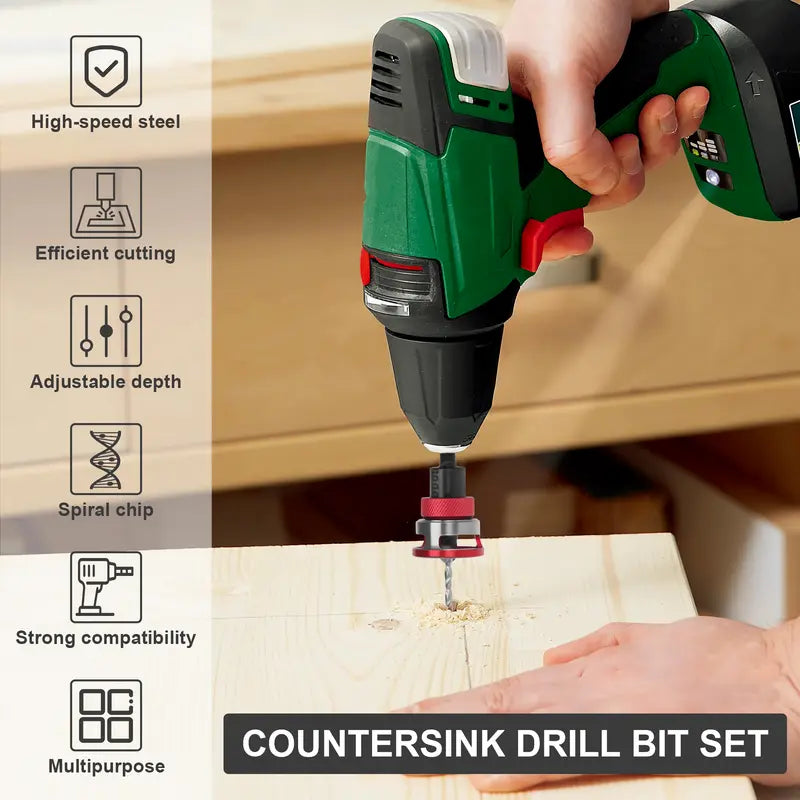 Countersink Drill Bit Set with Depth Stop 4PCS
