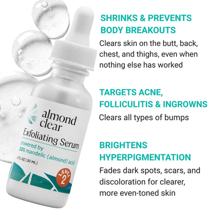 Grade 2 Mandelic Acid Serum | Treatment for body acne, clears acne on the buttocks, folliculitis, fungal acne, hyperpigmentation, ingrown hairs | Daily skincare, suitable for sensitive skin, repairs skin, fights fungal infections