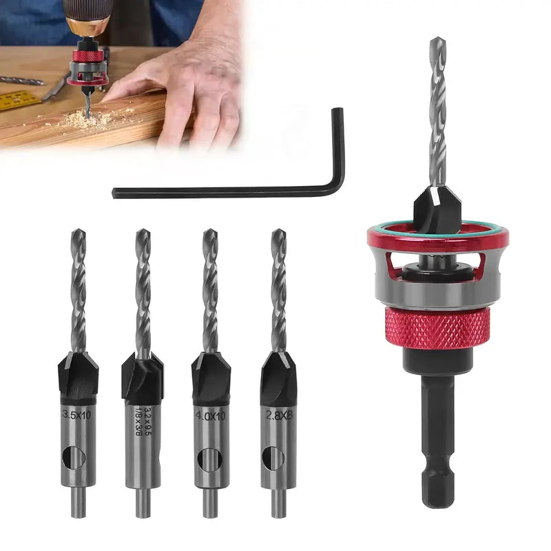 Countersink Drill Bit Set with Depth Stop 4PCS