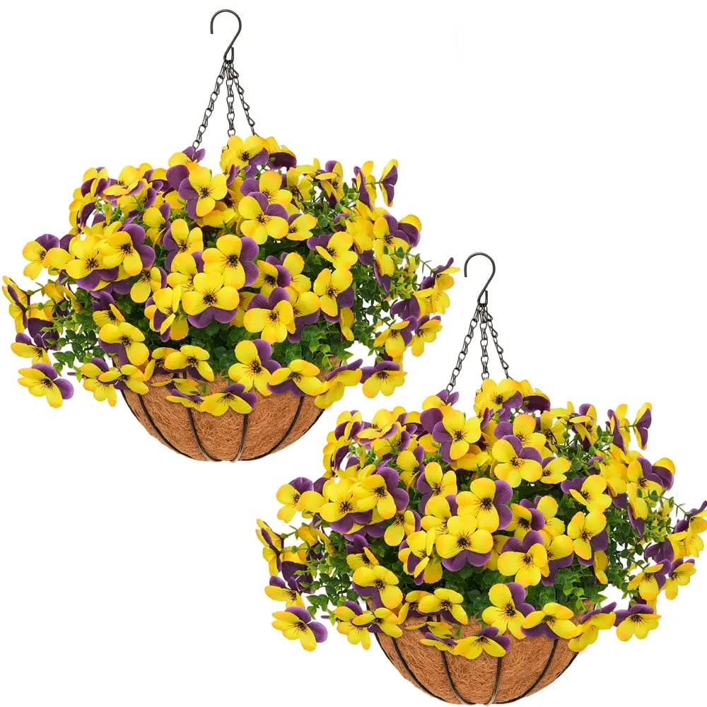 💐2-Pack Artificial Pansy Hanging Baskets 🌼