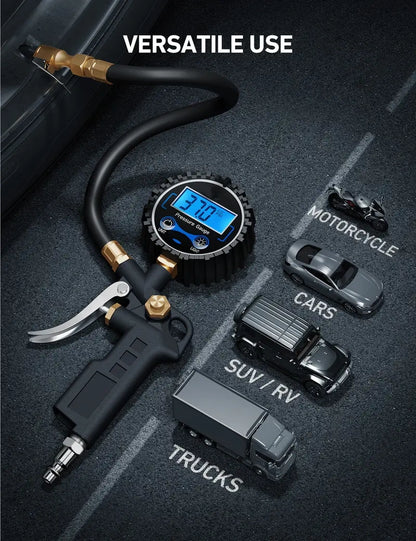 3-in-1 Tire Inflator & Gauge | Accurate 250 PSI Brass Air Compressor Tool