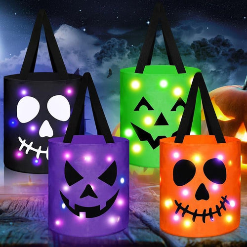 ✨Halloween Candy Bucket with LED Lights - Reusable Tote Bag, Halloween Birthday Christmas Party Favor Supplies✨