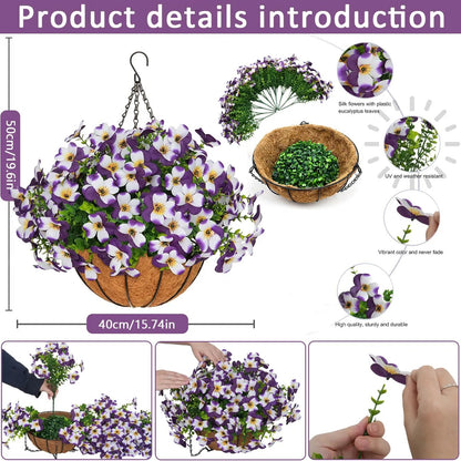 💐2-Pack Artificial Pansy Hanging Baskets 🌼