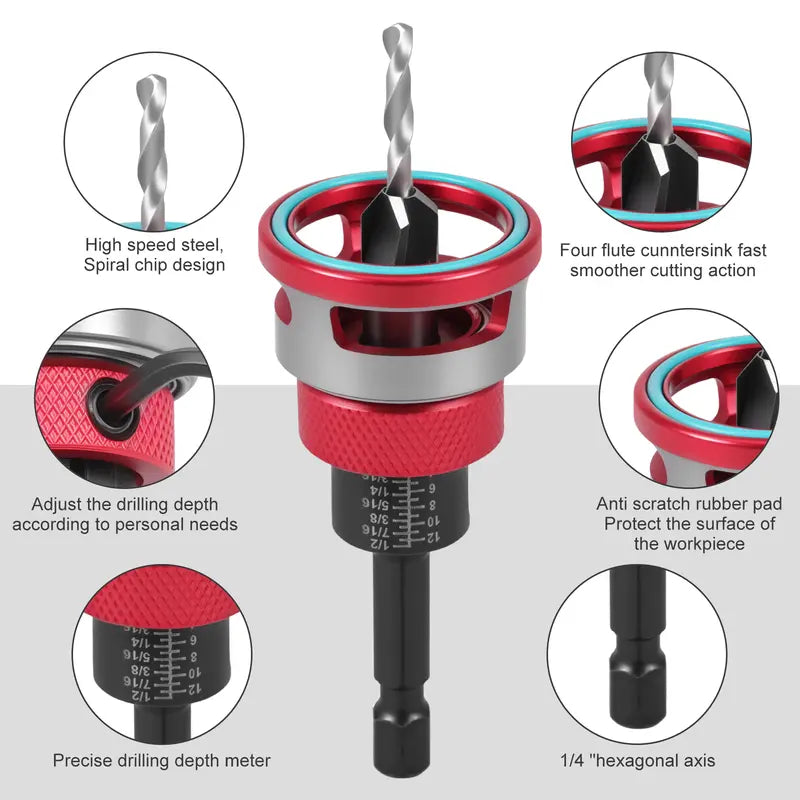 Countersink Drill Bit Set with Depth Stop 4PCS