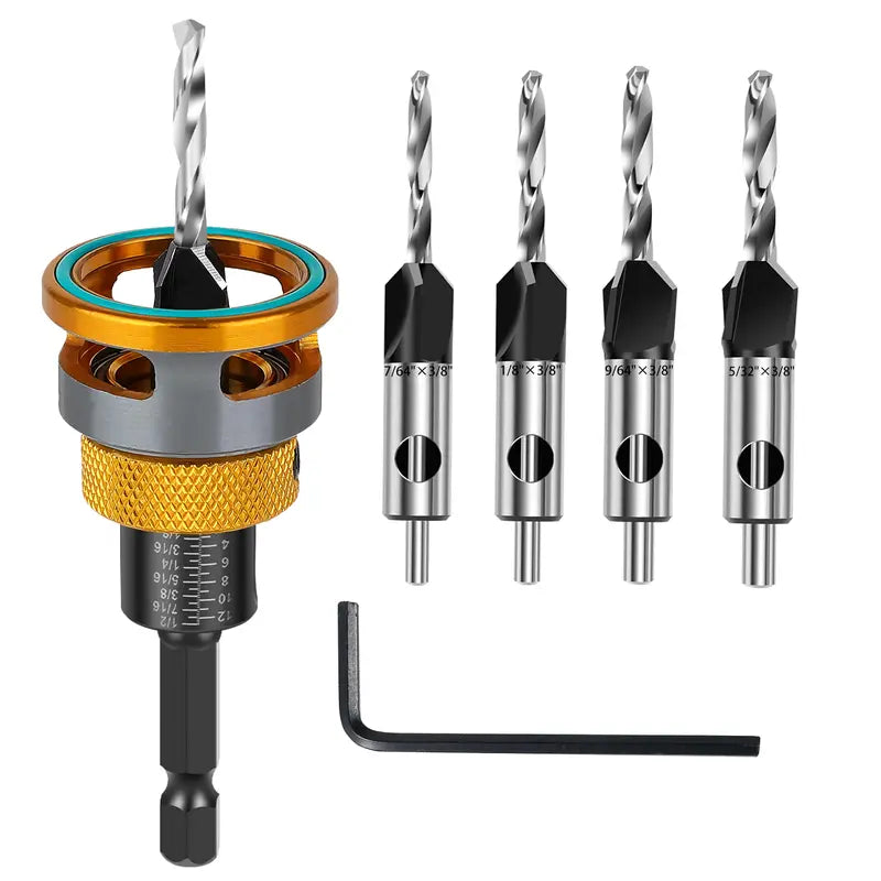 Countersink Drill Bit Set with Depth Stop 4PCS