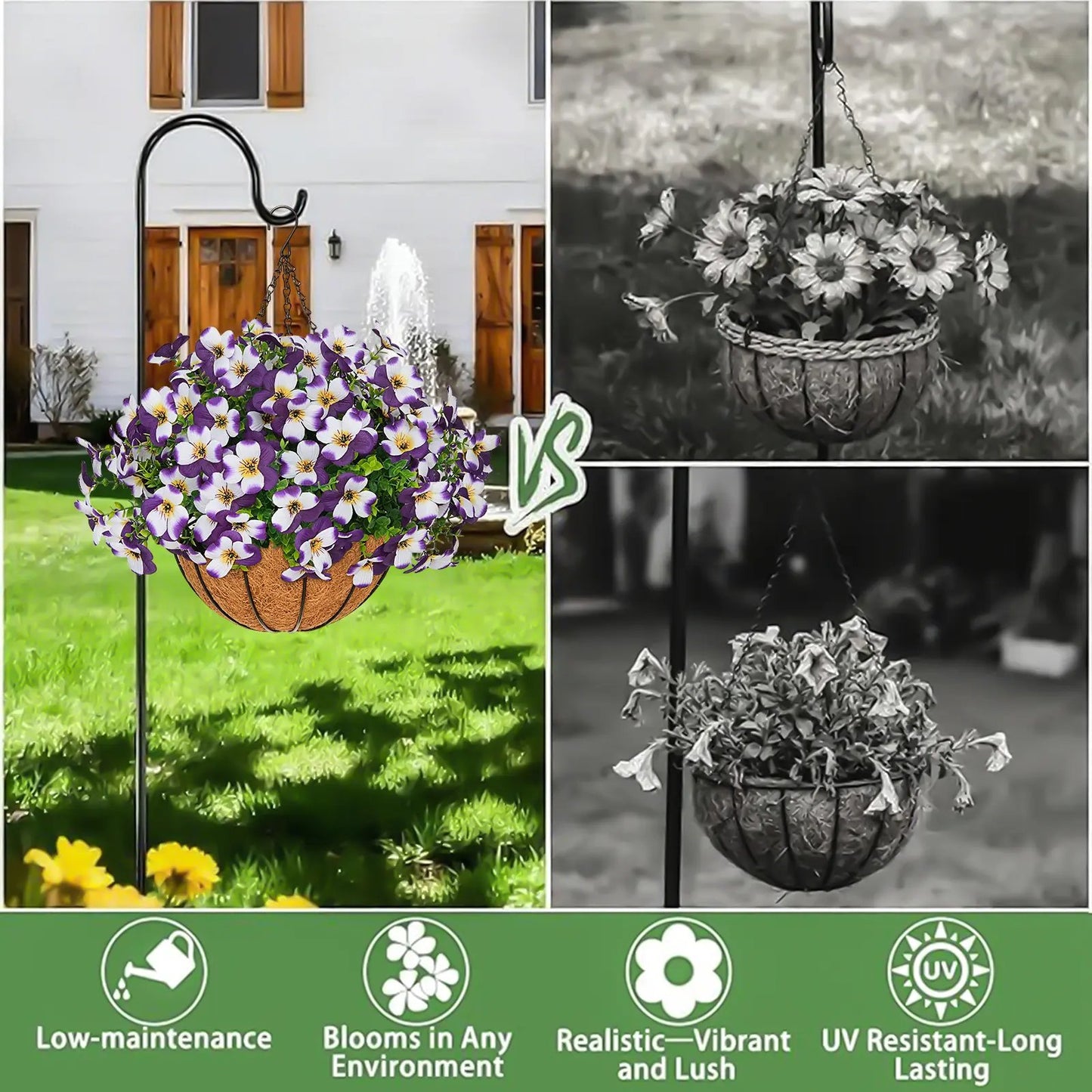 💐2-Pack Artificial Pansy Hanging Baskets 🌼