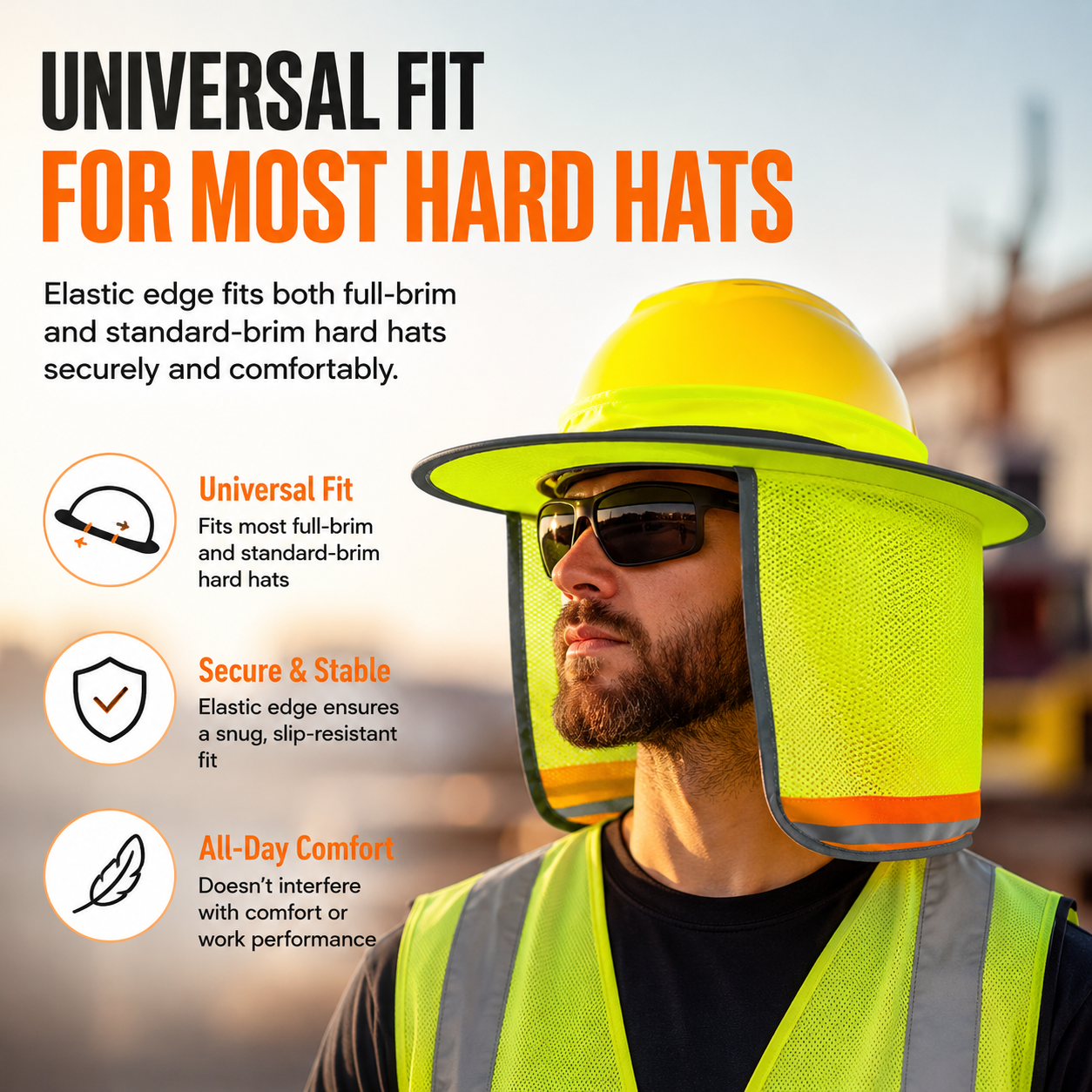 ☀️Full Brim Hard Hat Sun Shade with Reflective Stripe