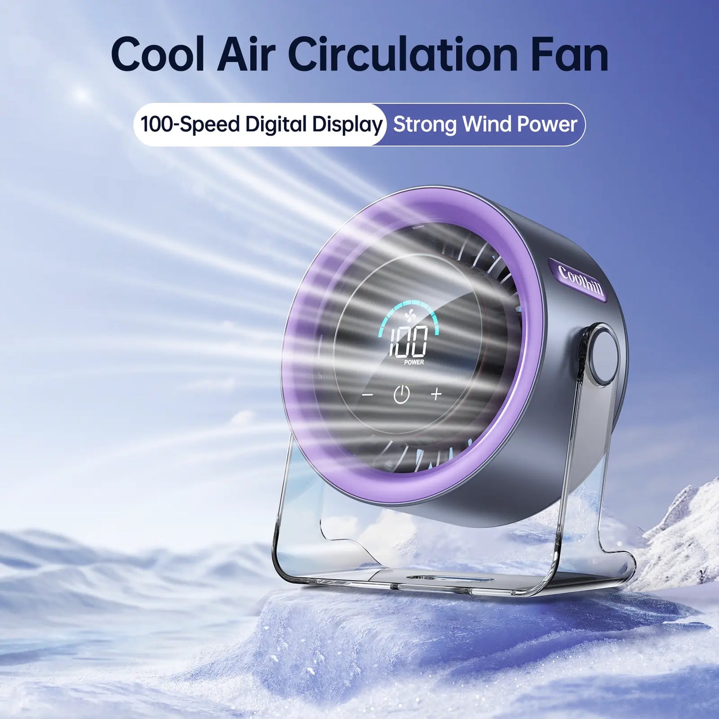 Portable Turbo Desk Fan | 100-Speed Rechargeable Quiet Cooling Fan with Digital Display