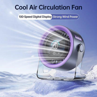 Portable Turbo Desk Fan | 100-Speed Rechargeable Quiet Cooling Fan with Digital Display