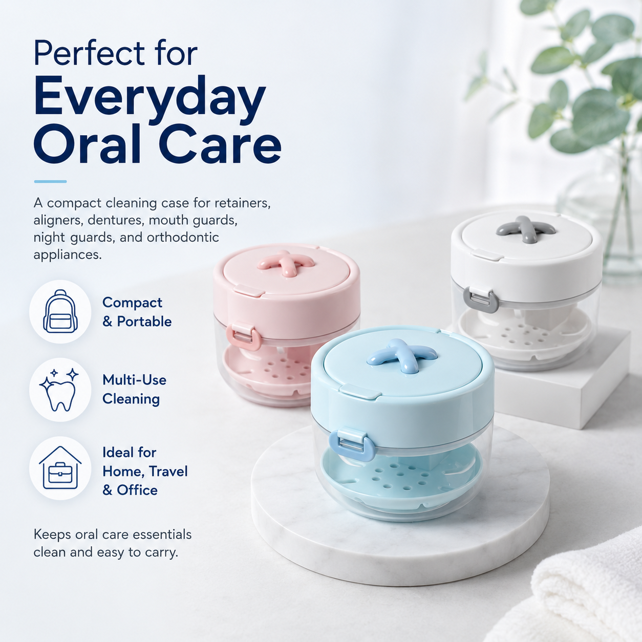 🦷 Portable Retainer Cleaning Case | Leak-Proof Travel Organizer with Mirror & Drain Tray