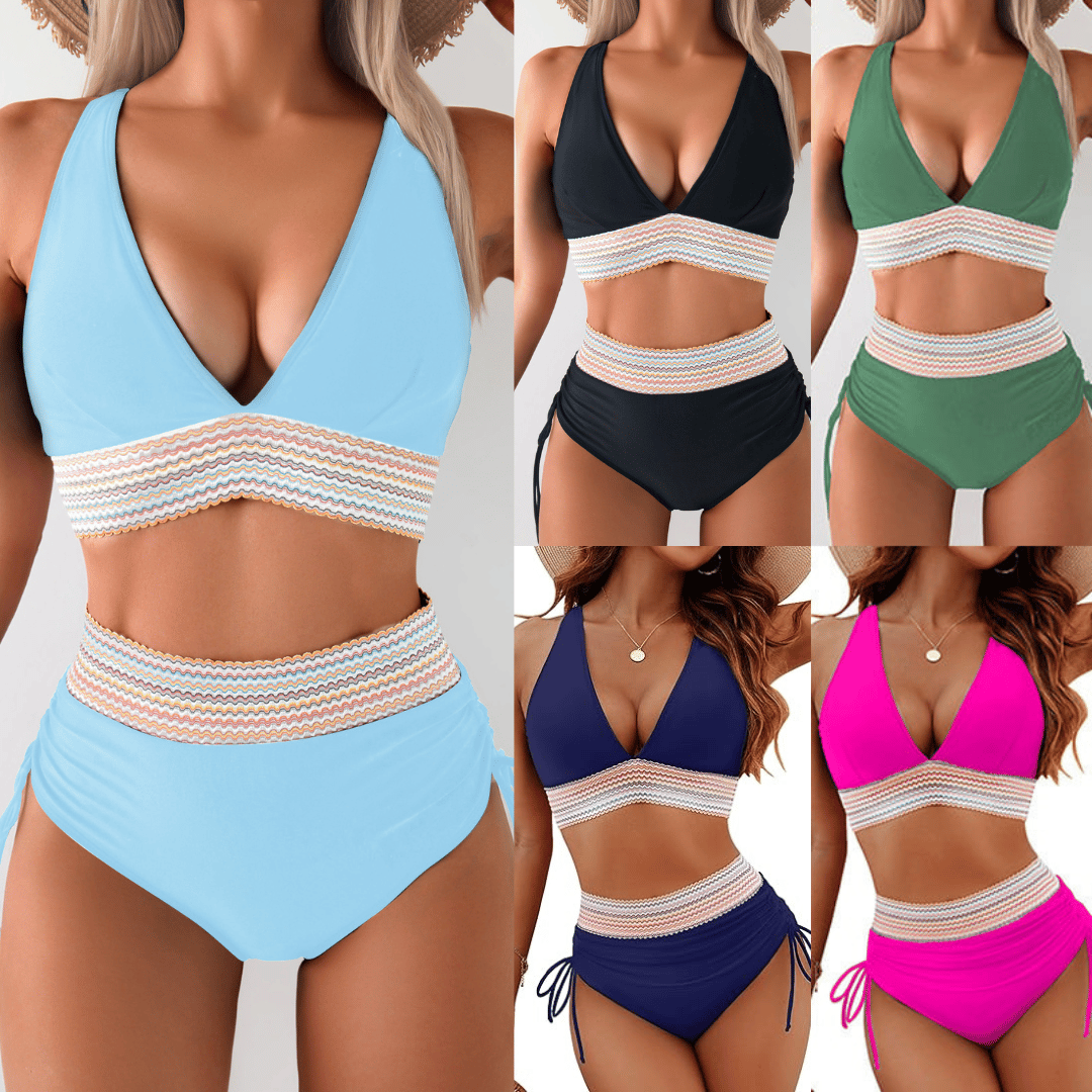 🔥Last Day 49% Off-High Waisted Tummy Control Color Block Bikini Sets