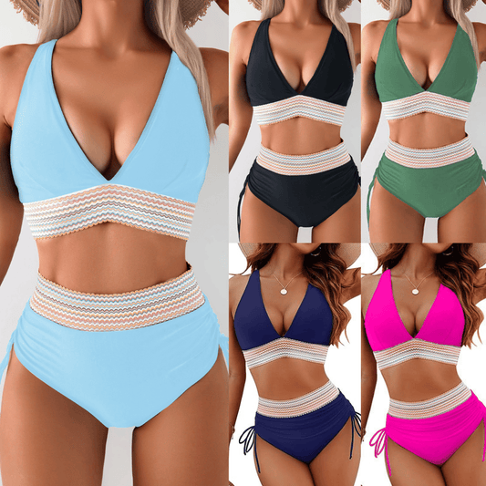 🔥Last Day 49% Off-High Waisted Tummy Control Color Block Bikini Sets