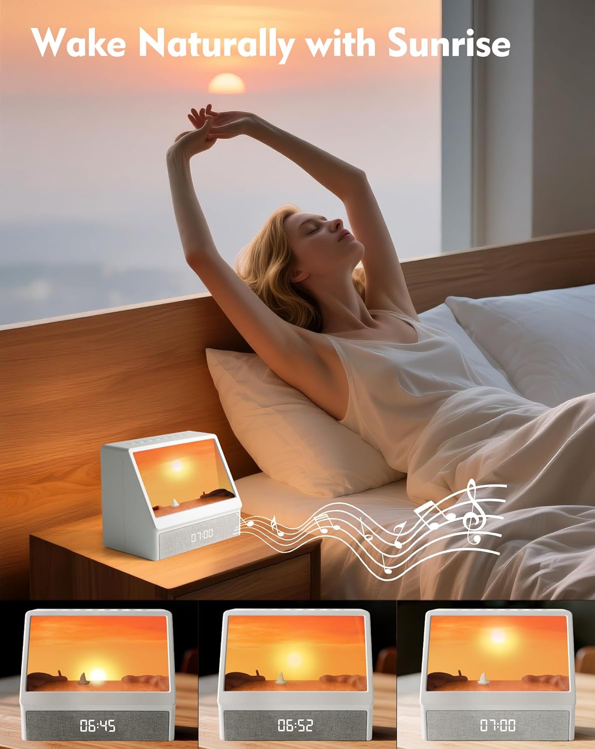Maliansun Sunrise Alarm Clock with Sound Machine, Sunlight Alarm Clock with 10 Scene Simulations for Sleep, 12 White Noise Sound Machine with Bluetooth Speaker