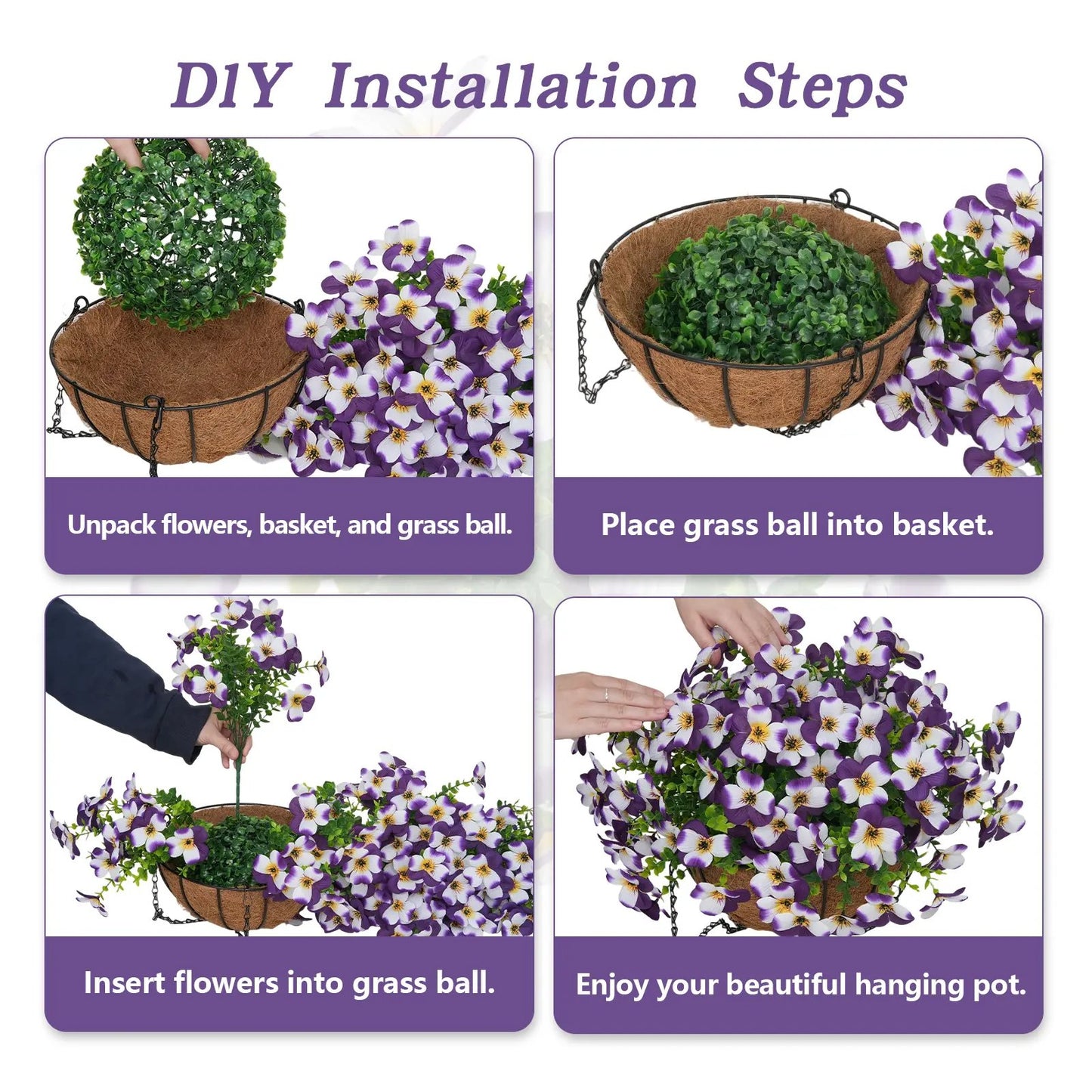 💐2-Pack Artificial Pansy Hanging Baskets 🌼