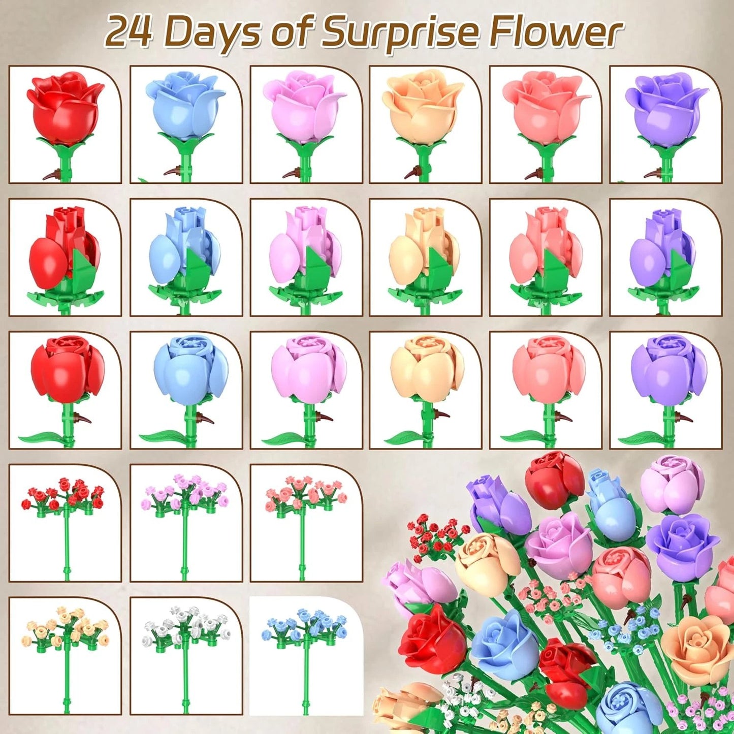 🌹2025-24 Days Flower Bouquet Christmas Countdown Advent Calendar