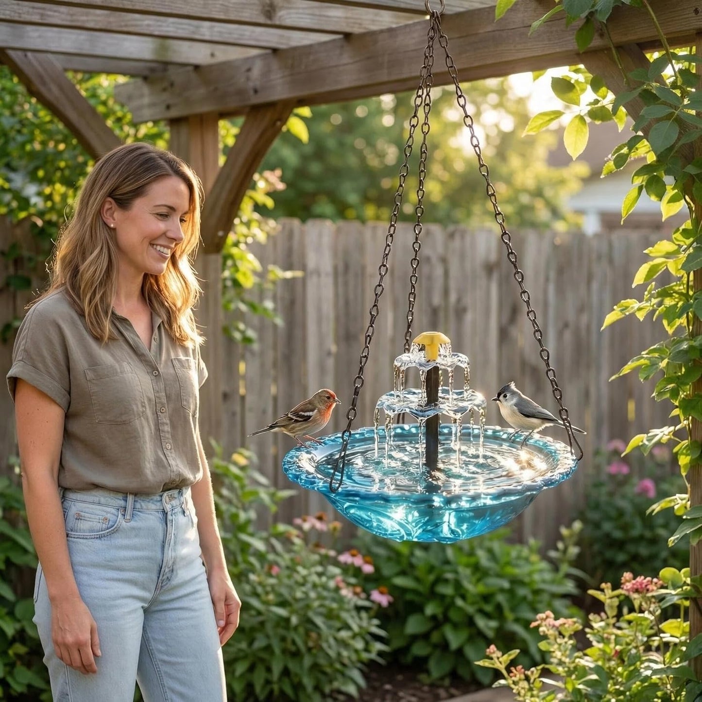 Solar Waterfall Bird Bath Fountain