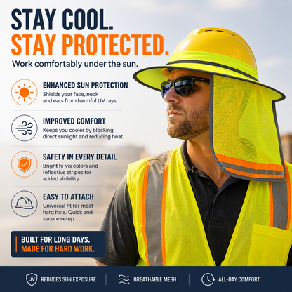 ☀️Full Brim Hard Hat Sun Shade with Reflective Stripe