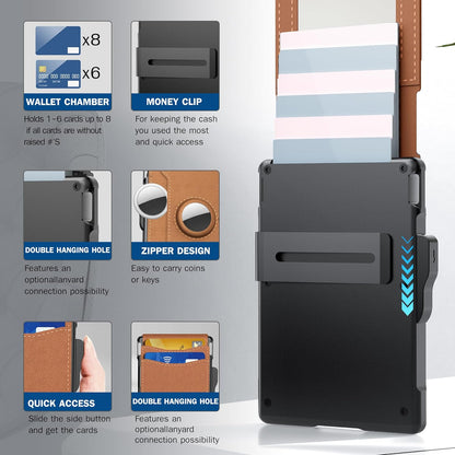 🔥Last Day Promotion 49% OFF--Men's Simple Bifold Wallet- with Pop Up Aluminum Case Money Clip Slim Leather Slots Credit Card Holder RFID Blocking Bifold Minimalist Wallet(🎁Perfect Gift)