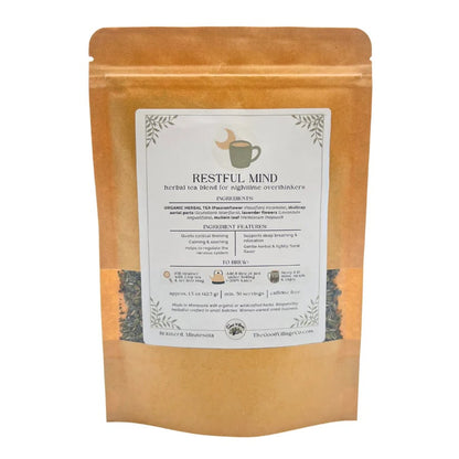 Restful Mind: Herbal Tea Blend for Nighttime Overthinkers (Caffeine-Free) Organic Herbal Traditional Loose Leaf Tea for Mental Relaxation, Rest, & Respiratory Support with Passionflower, Skullcap, Lavender, Mullein