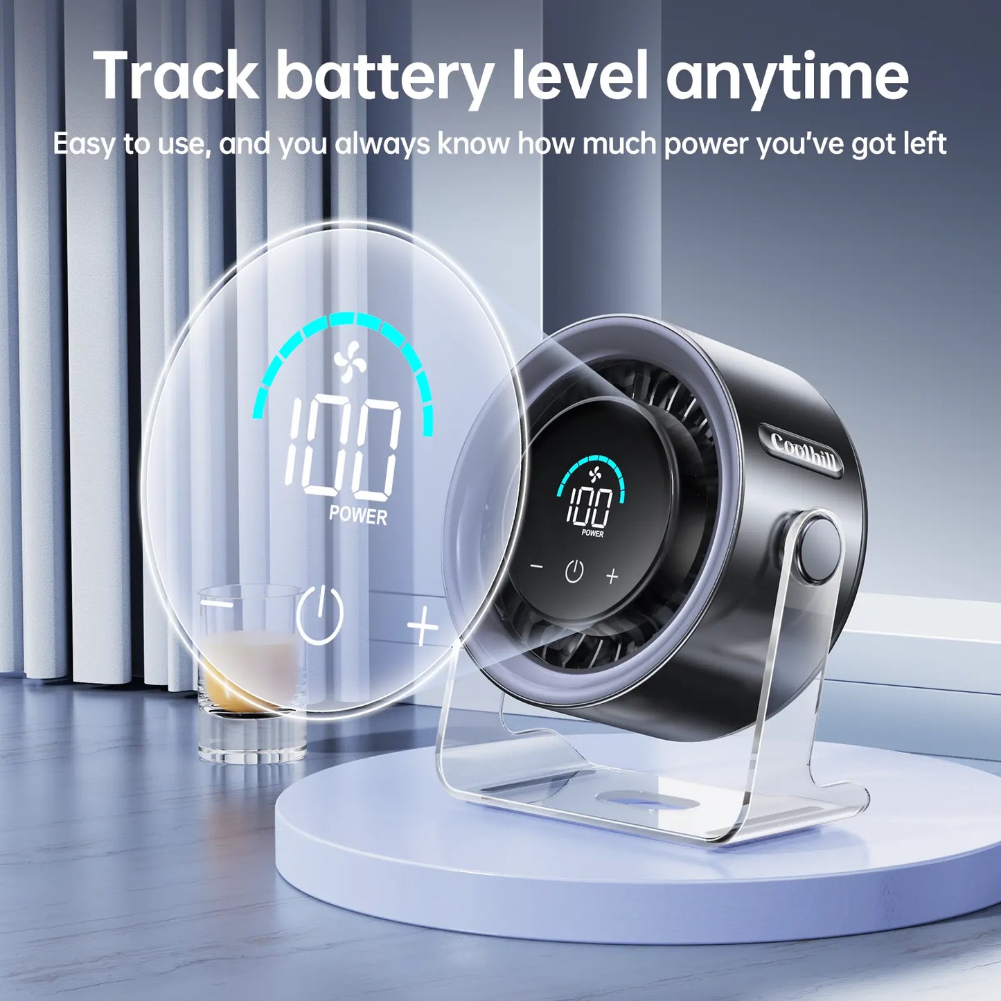 Portable Turbo Desk Fan | 100-Speed Rechargeable Quiet Cooling Fan with Digital Display
