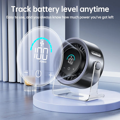 Portable Turbo Desk Fan | 100-Speed Rechargeable Quiet Cooling Fan with Digital Display