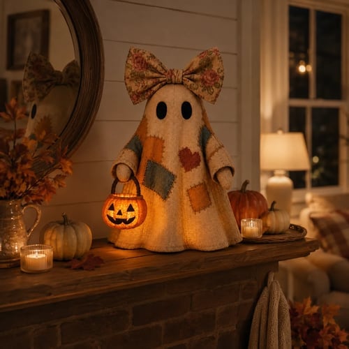 Lighted Vintage Patchwork Ghost