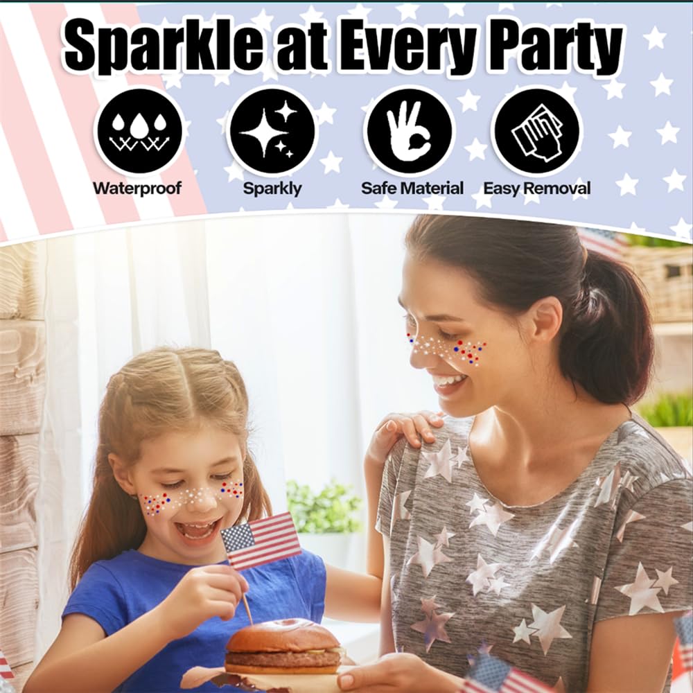 🎁LAST DAY 50% OFF-🦅4th of July ✨Patriotic Glitter Freckles Face Tattoo