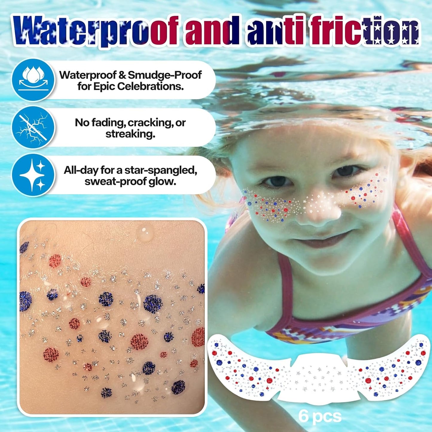 🎁LAST DAY 50% OFF-🦅4th of July ✨Patriotic Glitter Freckles Face Tattoo