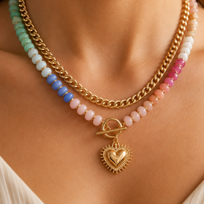 🍬🌺 Dopamine Heart Layered Necklace – Made for Summer, Sunshine & Compliments