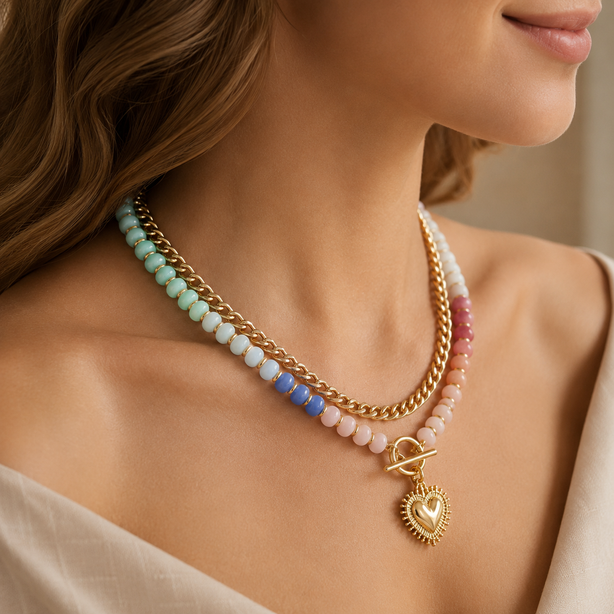🍬🌺 Dopamine Heart Layered Necklace – Made for Summer, Sunshine & Compliments