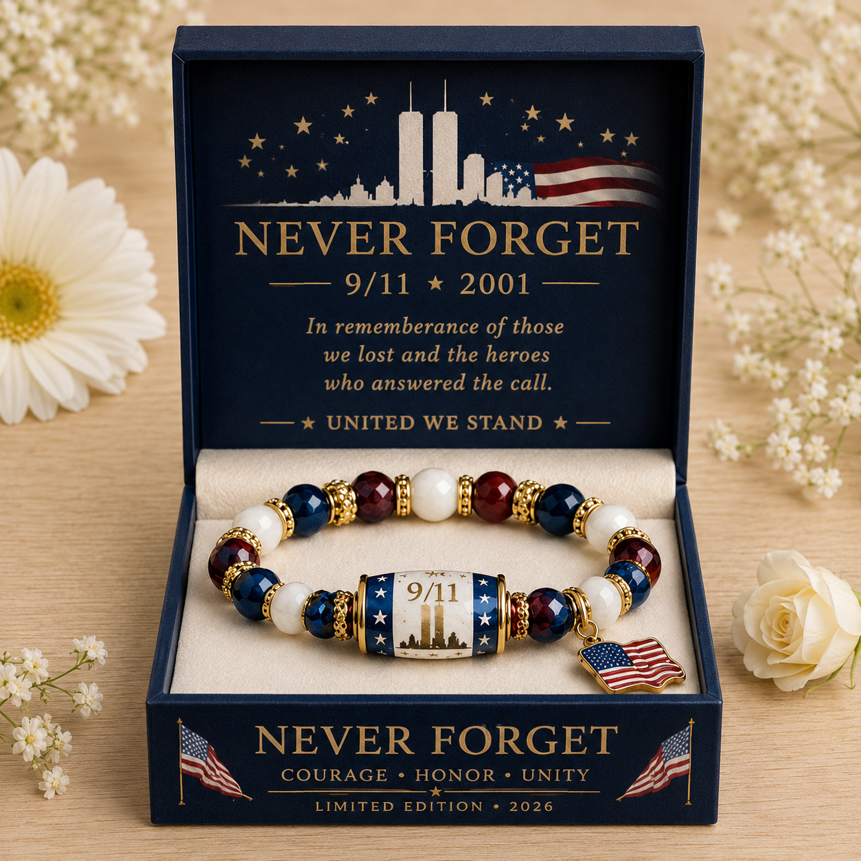 💖🎁9/11 Never Forget Commemorative Bracelet – 25th Anniversary Limited Edition