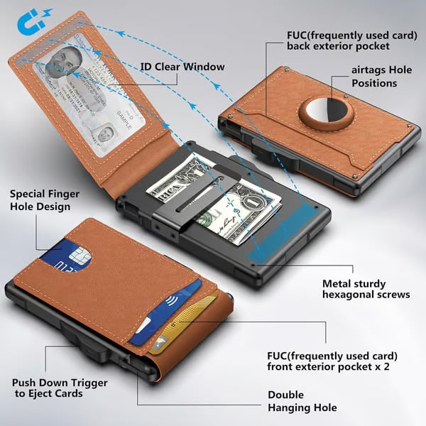 🔥Last Day Promotion 49% OFF--Men's Simple Bifold Wallet- with Pop Up Aluminum Case Money Clip Slim Leather Slots Credit Card Holder RFID Blocking Bifold Minimalist Wallet(🎁Perfect Gift)