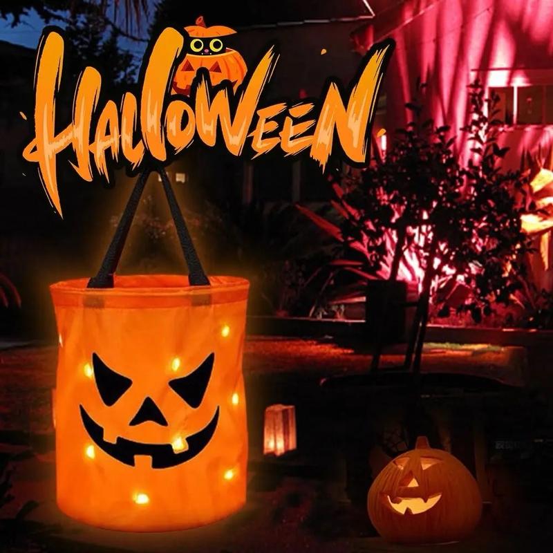 ✨Halloween Candy Bucket with LED Lights - Reusable Tote Bag, Halloween Birthday Christmas Party Favor Supplies✨