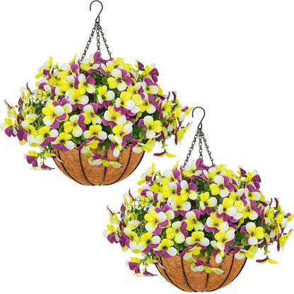 💐2-Pack Artificial Pansy Hanging Baskets 🌼