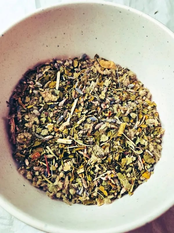 Restful Mind: Herbal Tea Blend for Nighttime Overthinkers (Caffeine-Free) Organic Herbal Traditional Loose Leaf Tea for Mental Relaxation, Rest, & Respiratory Support with Passionflower, Skullcap, Lavender, Mullein