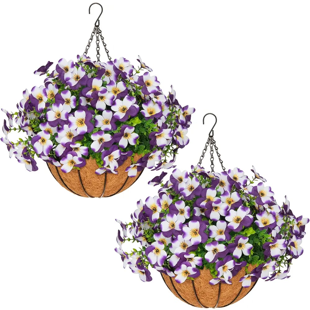💐2-Pack Artificial Pansy Hanging Baskets 🌼