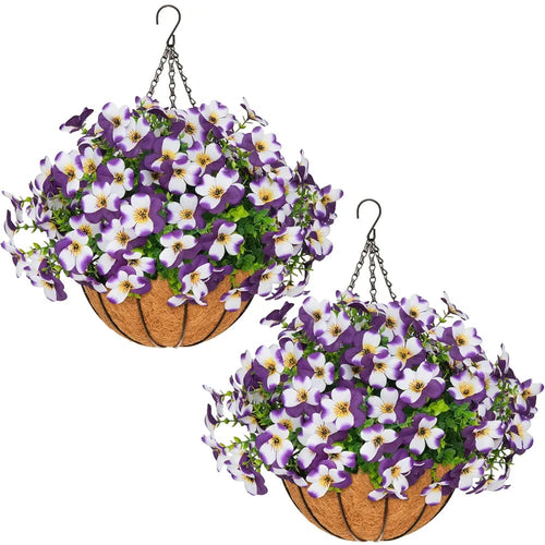 💐2-Pack Artificial Pansy Hanging Baskets 🌼