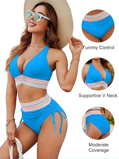 🔥Last Day 49% Off-High Waisted Tummy Control Color Block Bikini Sets