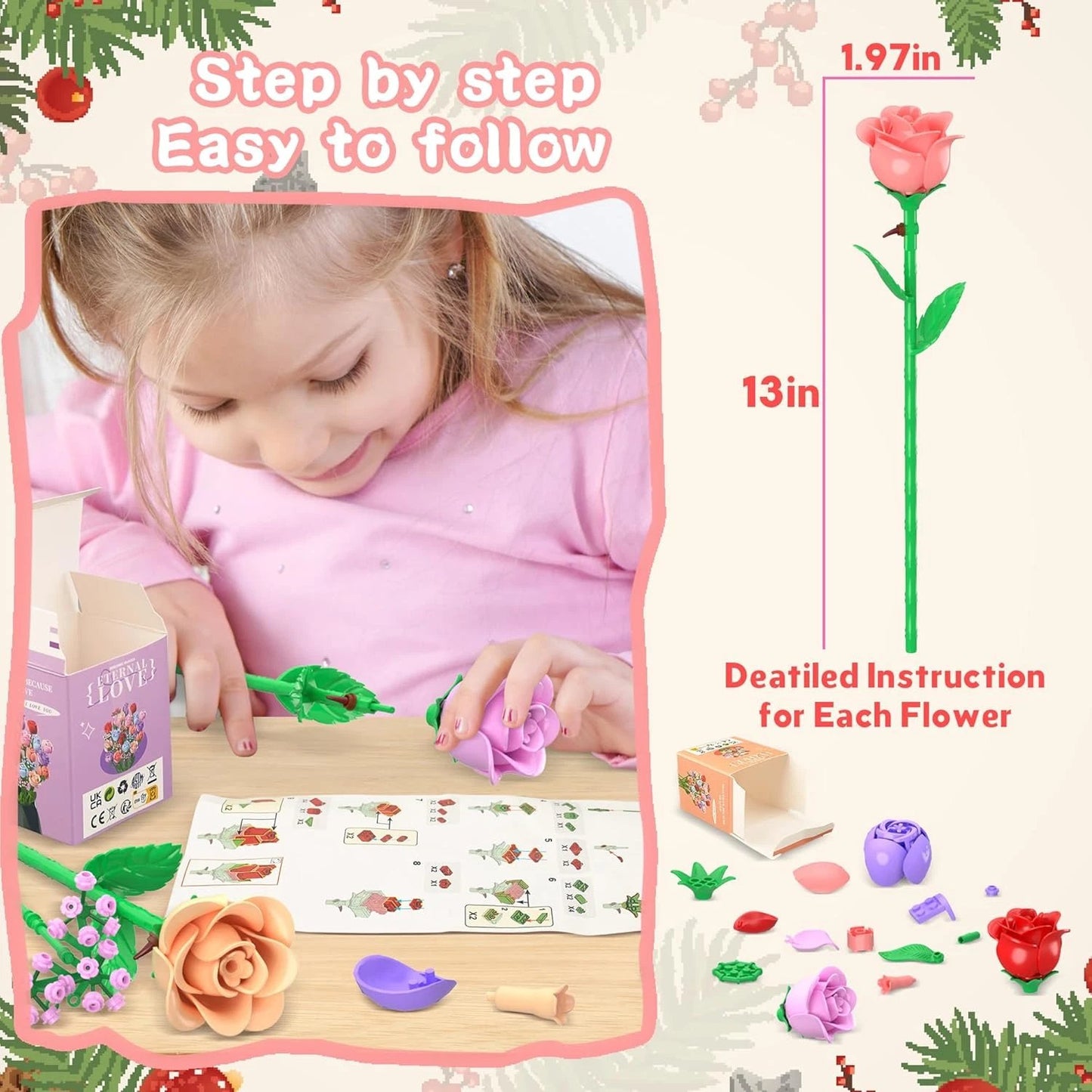 🌹2025-24 Days Flower Bouquet Christmas Countdown Advent Calendar