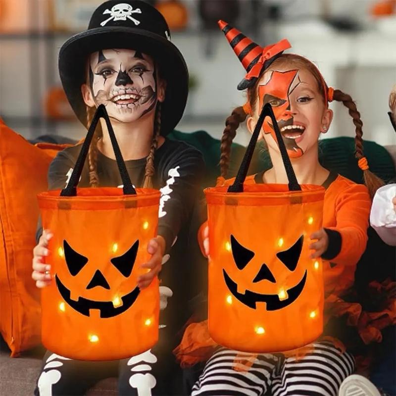 ✨Halloween Candy Bucket with LED Lights - Reusable Tote Bag, Halloween Birthday Christmas Party Favor Supplies✨
