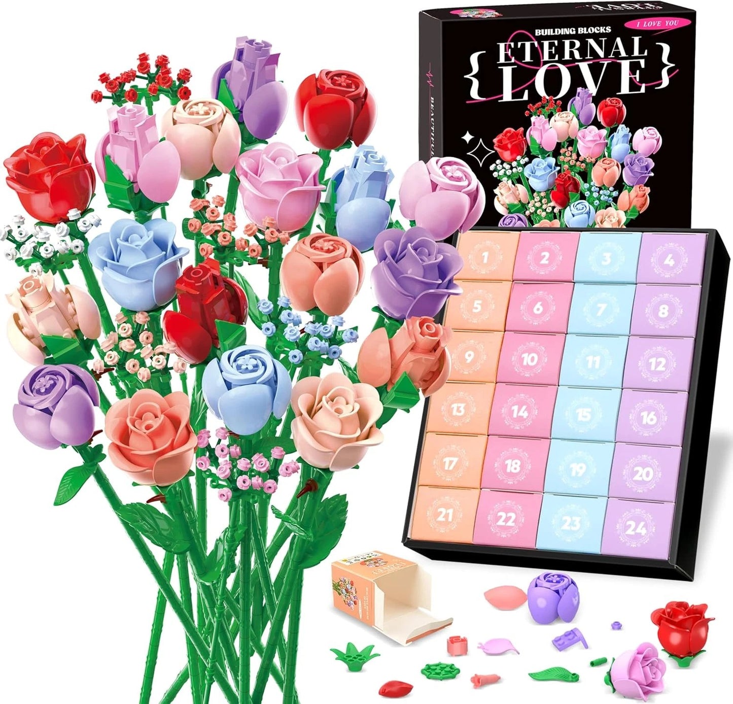 🌹2025-24 Days Flower Bouquet Christmas Countdown Advent Calendar