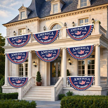 America 250th Birthday Semicircular Flag Banner 1776–2026 Patriotic Bunting, USA Independence Day Porch Decor Flag, Fourth Of July Patriotic Half Fan Flag Decoration For Porch Fence Yard