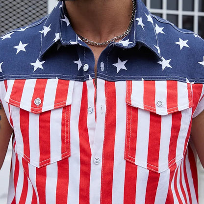 ⚡Hot Sales 49% OFF🔥Men's American Flag Denim Vest - 4th of July Patriotic Casual Sleeveless Jacket