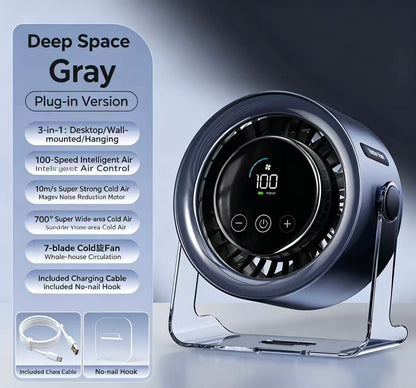 Portable Turbo Desk Fan | 100-Speed Rechargeable Quiet Cooling Fan with Digital Display